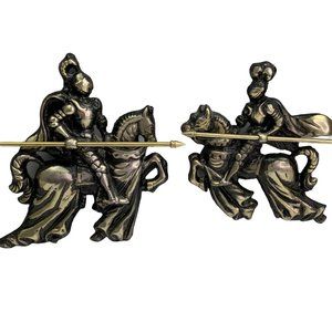Vintage Knights Medieval Jousting Metal Wall Hanging Plaque Set 2 MBC Japan